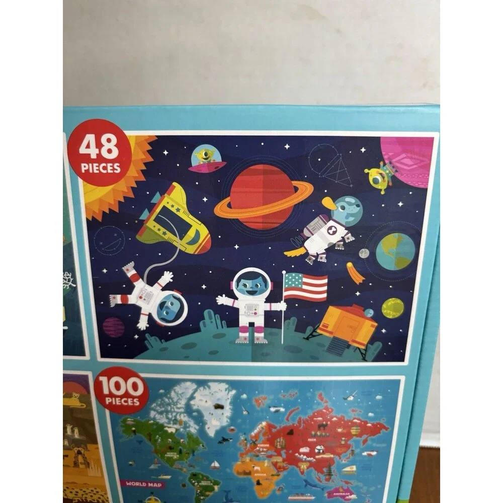 Jigsaw 4 Puzzle Pack 48, 72, 100 Pieces Space Safari Map Ocean
